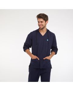Men's Scrubs Navy Blue Hooded Top