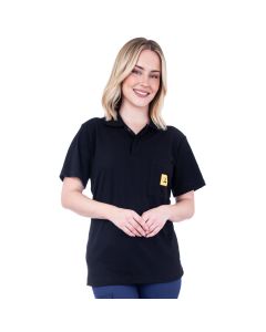 A very popular ESD polo shirt in a black pique polyester cotton fabric.
