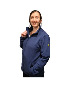 A 98% polyester 2% carbon fibre ESD unisex fleece in a dark blue fabric